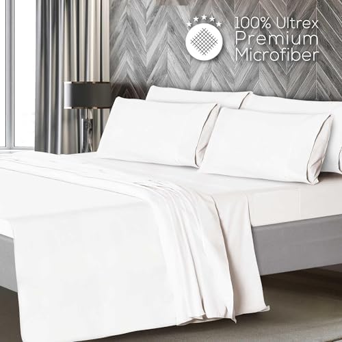 Mueller 6 Piece Queen Bed Sheets Set – Ultratemp Cooling Technology, Oeko-TEX Certified, Ultra-Soft Series, 4 Pillowcases, Deep Pocket 16", Hypoallergenic, Wrinkle-Free Hotel Bedding, White