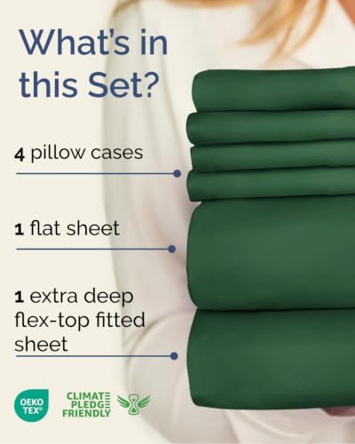 Extra Deep Flex Top Split Head King Sheet Set - 6pc Sheets - Emerald Green