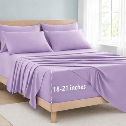 CozyLux Queen Sheet Set 6-Piece, 21-Inch Deep Pocket, Soft Brushed Feel