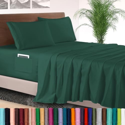 Elegant Comfort 4-Piece Bed Sheet Set - Luxury Bedding 1500 Premium Hotel Quality Microfiber, All Around Elastic 18-24 Inches Deep Fitted Sheet- Extra Deep Pocket Sheets, Queen, Hunter Green