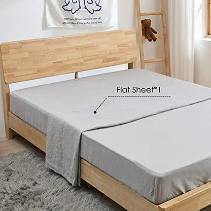 Sijo Premium Stone Washed French Linen 1 Flat Sheet (Dove, 1 Flat Sheet Only Full/Queen)