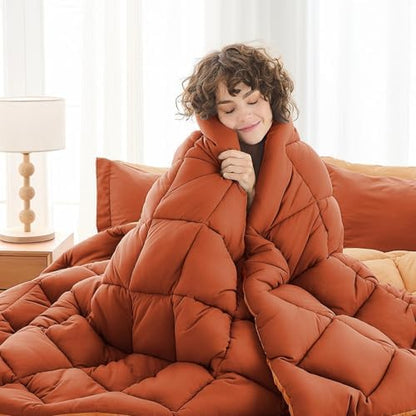MUXHOMO 7 Pieces King Comforter Set, Reversible Bed in a Bag King Size, All Season Bedding Set with Comforter, Flat Sheet, Fitted Sheet, Pillowcases & Shams, Burnt Orange & Camel
