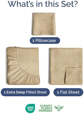 Extra Deep Twin Sheet Set - 3 Piece Breathable & Cooling - Heathered Tan