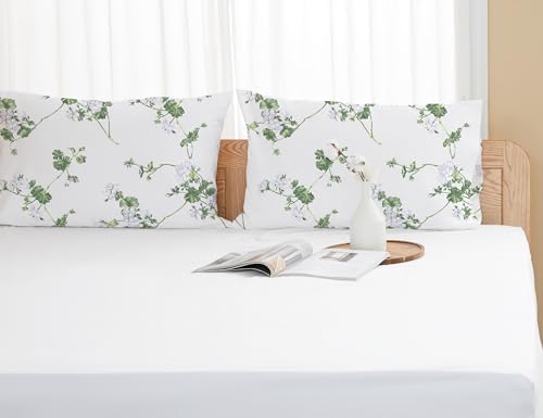 Pillow Cases King Size 100% Cotton Percale Set of 2, White Jasmine