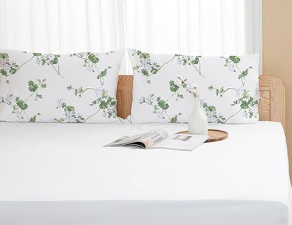 Pillow Cases King Size 100% Cotton Percale Set of 2, White Jasmine