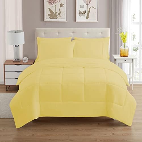 King Size Comforter Set with Sheets - 7-Piece Bedding Collection - 1 Comforter, 1 Fitted Sheet, 1 Flat, 4 Pillowcases - Deep Pocket - Soft & Breathable Premium Quality - Ideal for All Seasons, Yellow