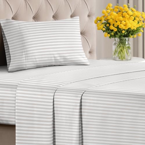 Twin 3 Piece Striped Sheet Set - Breathable & Cooling - Metro Pinstripe