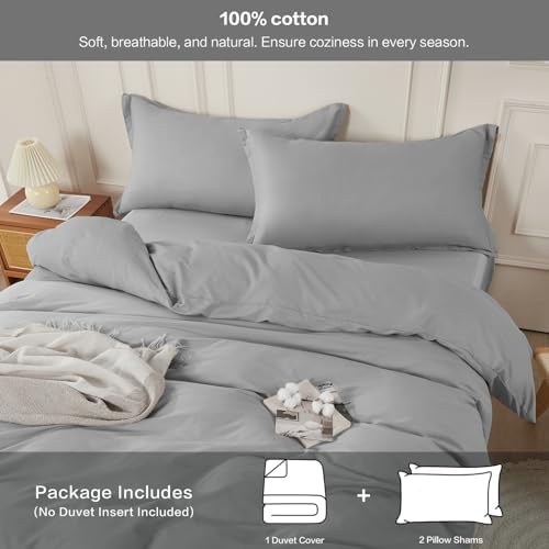 SAPHREAS Duvet Cover Set Full Size 100% Cotton Grey, Soft Bedding Comforter Cover Organic with Zipper Closure & Corner Ties, Comforter Not Included, Gray