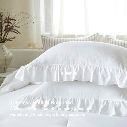 Pure White Ruffle 3 Pieces Comforter Queen Shabby Chic Bedding Set