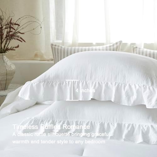 Pure White Ruffle 2 Pieces Comforter Twin Shabby Chic Bedding Set