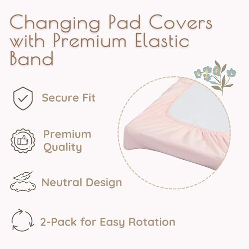 Baby Changing Pad Cover Girl, 100% Cotton Changing Table Sheets, 2 Pack Changing Table Covers, 32"x16" x 8" Diaper Changing Pad Cover Girl, Oeko-TEX Certified (Floral Pink Changing PadCover)