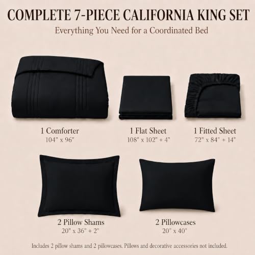 CozyLux California King Comforter Set Black- 7 Pieces Bed in a Bag
