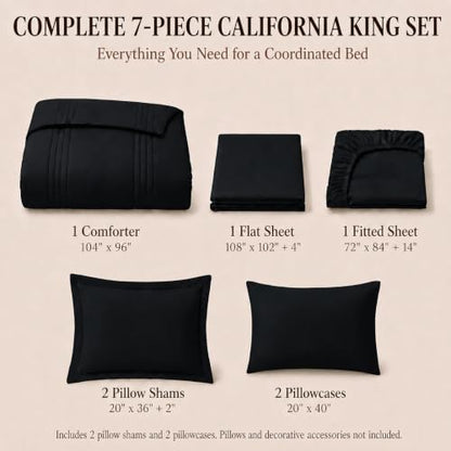 CozyLux California King Comforter Set Black- 7 Pieces Bed in a Bag