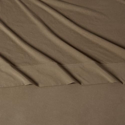 Amazon Basics 100% Cotton Jersey Bed Sheet Set, Breathable and Comfortable, Machine Washable, Full, Brown, Solid