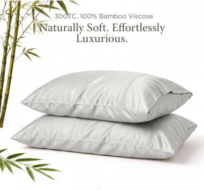 Threadmill Viscose Made from Bamboo Standard Pillowcases,Sateen, Light Grey