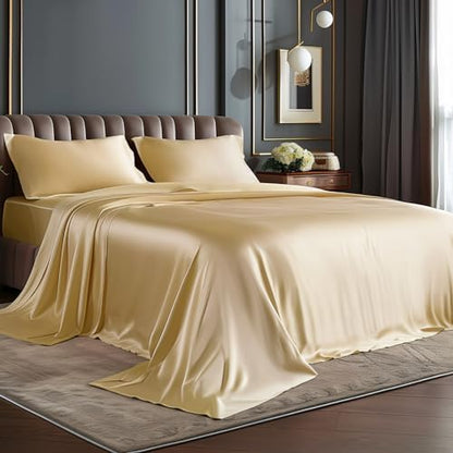 BEDELITE Satin Sheets Twin XL Size Bed Set, Champagne, 3 Pieces