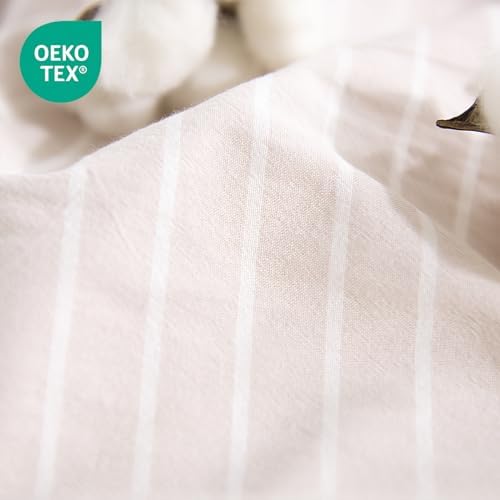 NEXHOME PRO Striped Duvet Cover Oversized King,100% Washed Cotton Bedding Set,Textured Linen Feel,Breathable,Organic,3 Piece(White Stripes 120x98)