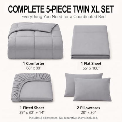 CozyLux Twin XL Comforter Set Grey - 5 Pieces Twin XL Bed in a Bag