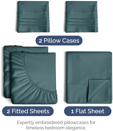 Split King Size 5 Piece Sheet Set - Ultra Soft & Cooling Sheets - Deep Teal