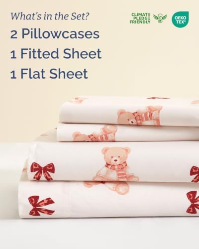 Christmas Sheet Set, Teddy Bears, Holiday Xmas Bedding Set - Cal King Size