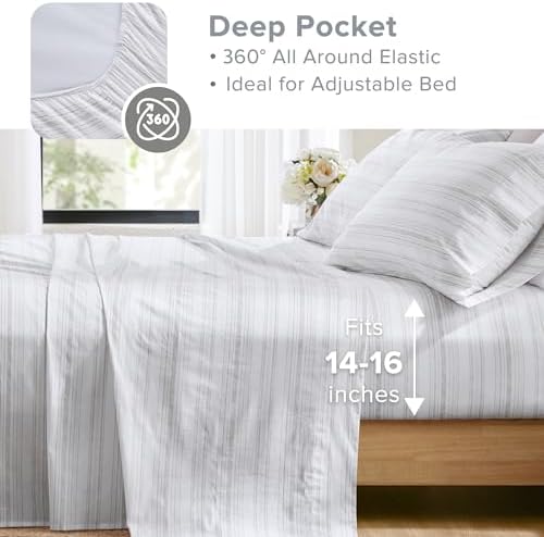 Comfort Spaces 100% Cotton Percale Sheets Full Size 4 Pcs, Good Vibes Grey