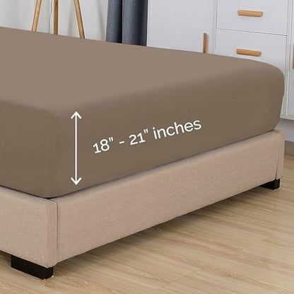 Elegant Comfort 1500 Premium Hotel Quality 18-21 Inches Deep - Extra Deep Pocket Single Fitted Sheet for High Mattress, Luxury and Softest, Smart Pocket - Wrinkle Free, Full, Taupe