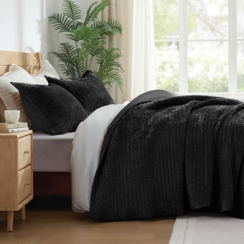 BEDELITE Velvet Quilt Set King Size, Luxury Velvet Comforter Bedding