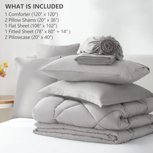 CozyLux Super King Comforter Set 120"x120", 7 Piece, French Grey