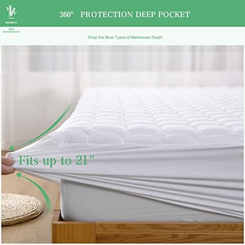UNILIBRA Queen Mattress Protector Waterproof Rayon from Bamboo, Deep Pocket Mattress Pad Cover Fit up to 6''-21'', Breathable Soft Filling Quilted Fitted Mattress Topper