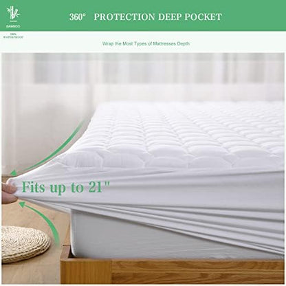 UNILIBRA King Mattress Protector Waterproof Rayon from Bamboo, Deep Pocket Mattress Pad Cover Fit up to 6''-21'', Breathable Soft Filling Quilted Fitted Mattress Topper