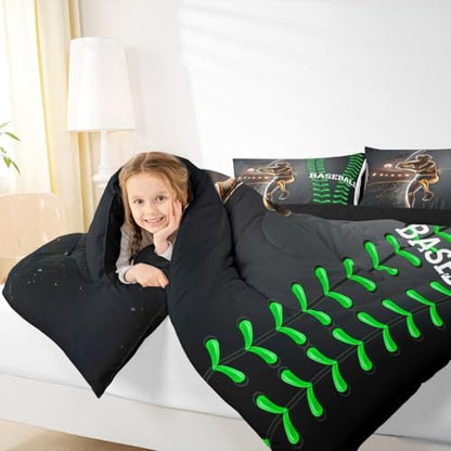 Erosebridal Baseball Bedding Set, Golden Athlete Comforter Set King Size, Sports Games Down Comforter for Kids Boys Girls Bedroom Decor, Glitter Outer Space Duvet Insert for Living Room