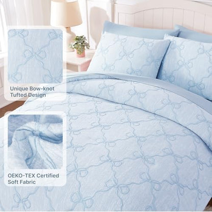 Queen Comforter Set with Sheets for Girls-7 Pieces Bow Bed in A Bag