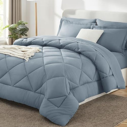CozyLux Super King Plus Comforter Set 128"x120", 7 Piece, Dusty Blue