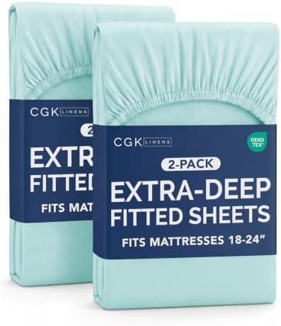 CGK Linens 2 Pack Extra Deep Queen Fitted Sheets - Spa Blue