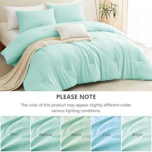 CozyLux Full Comforter Set, 3 Pieces Down Alternative Bedding, Mint Green