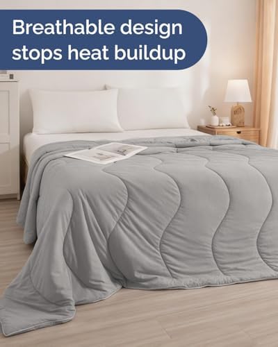 Cooling Comforter Queen Size - Cooling Summer Blanket - 90x90 (Light Grey)