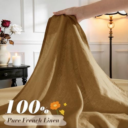 SONORO KATE 100% French Linen Queen Size Sheets Set,Natural Flax Bedding