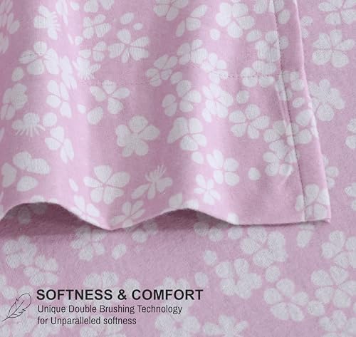 RUVANTI Flannel Sheets King Size, Pink Flora