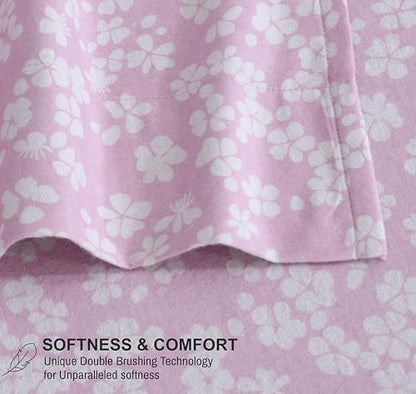 RUVANTI Flannel Sheets King Size, Pink Flora