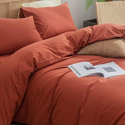 BESTOUCH Cotton Solid Duvet Cover Set Burnt Brick Red California King