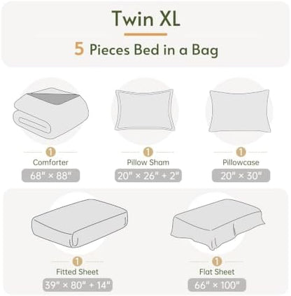 Twin XL Comforter Set with Sheets - 5 Pieces Bed in a Bag Green Bedding Set