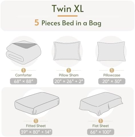 Twin XL Comforter Set with Sheets - 5 PCS Bed in a Bag Purple Bedding Set