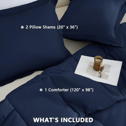 CozyLux Oversized King Comforter Set, 3-Piece Box-Stitched, Navy Blue