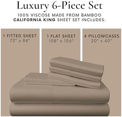 Bamboo Bay 6 Piece California King Size Sheet Set, 100% Viscose Made from Bamboo, Breathable, Ultra Soft Cooling Bed Sheets for Hot Sleepers, Beddings with Deep Pockets Fit 16" Mattress, Sage Green