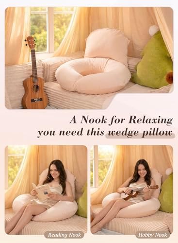 INSEN Wedge Pillow Set for Sleeping and After Surgery, Use for Acid Reflux, Reading and Relaxing, Headboard Pillow for Sitting in Bed, Beige