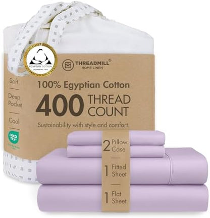 Threadmill 400 Thread Count Egyptian Cotton Queen Sheet Set, Sateen, Lilac