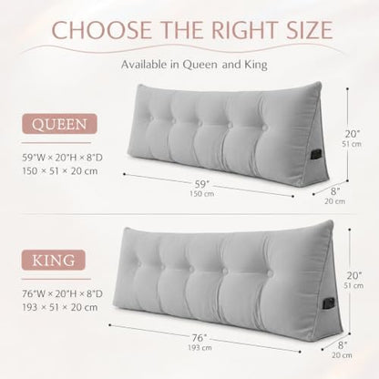 Queen Triangular Wedge Headboard Pillow, Soft Cotton Backrest Support Pillow for Reading Sitting Working, Daybed Pillows Bed Dorm Sofa Rest Cushion for Headboard, Grey
