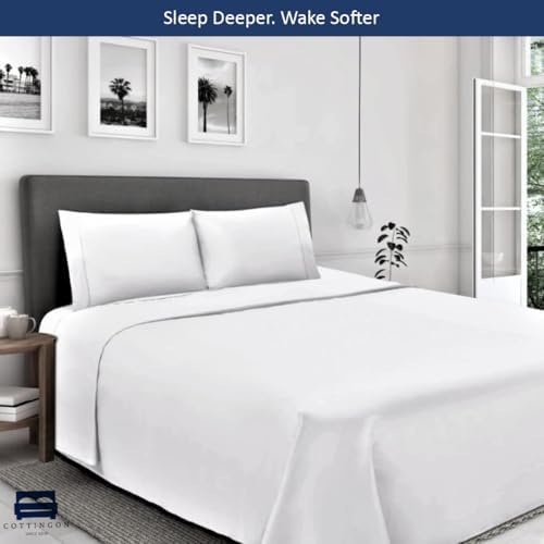 Cottingon 5 PC Split King Sheets Fits 16" Deep, Egyptian Cotton, White
