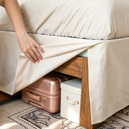 FALUCA Corner Split 16" Bed Skirt - Drop Linen Blend & Platform Pure Cotton, Wrap Around Tailored Drop Dust Ruffle for Farmhouse & Bedrooms, Breathable Cozy, Easy-Fit Bedding (King Linen 16")