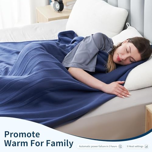 Eydna Electric Heated Blanket Full Size 72"x84",Fast Heating Throw, Soft Fleece for Bed & Sofa, 10 Hours Auto Off & 4 Heating Levels, Machine Washable, Gifts for Womens & Family-Dark Blue